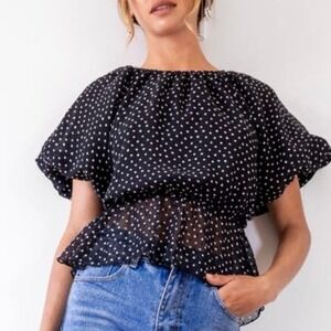 NWT Nasty Gal Be Tie Baby Puff Polka Dot Sleeve Open Back Blouse - Sz 2